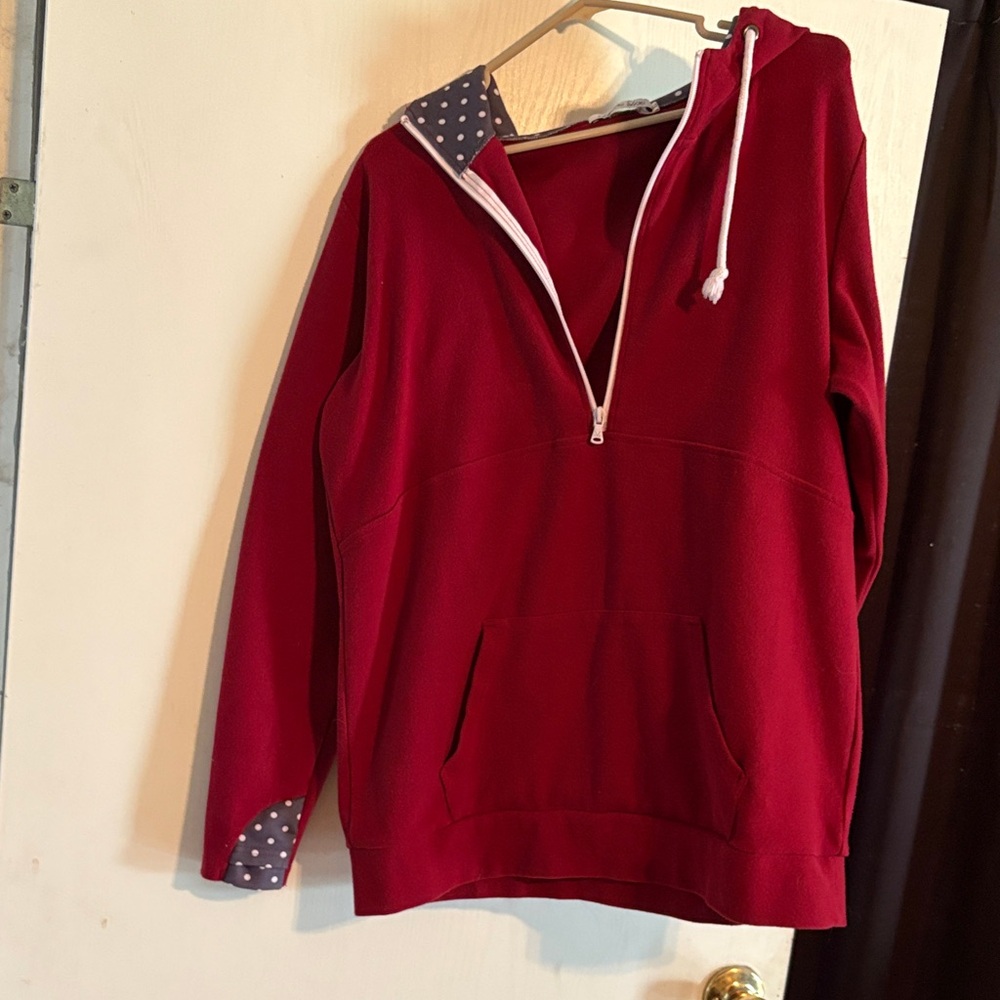Michelle Mae Red and Gray Hoodie with Polka Dot Trim